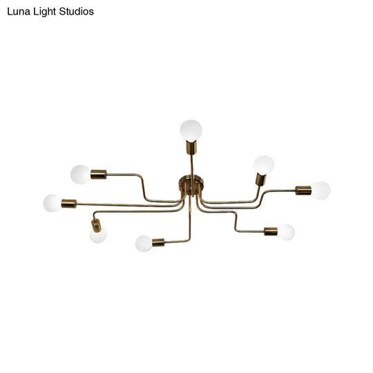 Vintage Metallic Semi Flush Light With Sputnik Design In Antique Brass/Black - Exposed Ceiling Mount