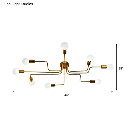 Vintage Metallic Semi Flush Light With Sputnik Design In Antique Brass/Black - Exposed Ceiling Mount