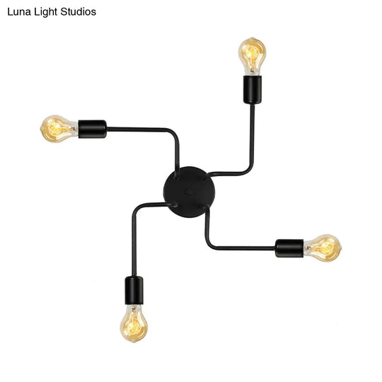 Vintage Metallic Semi Flush Light With Sputnik Design In Antique Brass/Black - Exposed Ceiling Mount