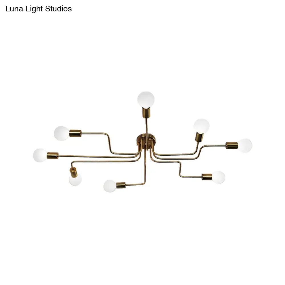 Vintage Metallic Semi Flush Light With Sputnik Design In Antique Brass/Black - Exposed Ceiling