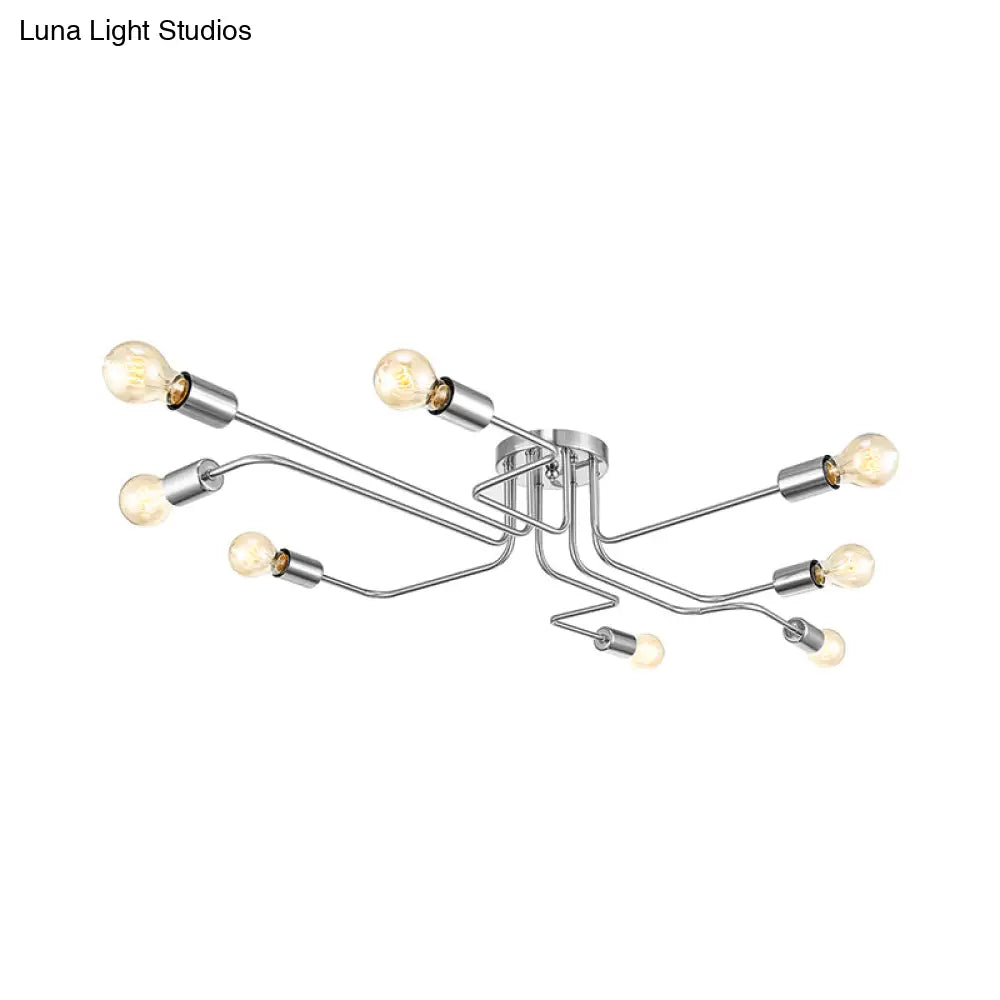 Vintage Metallic Semi Flush Light With Sputnik Design In Antique Brass/Black - Exposed Ceiling