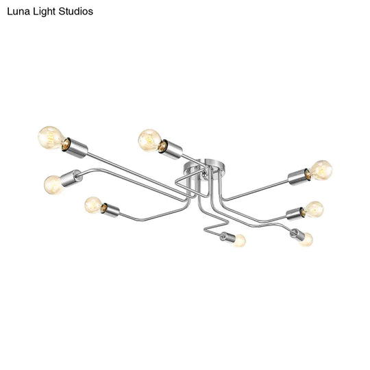 Vintage Metallic Semi Flush Light With Sputnik Design In Antique Brass/Black - Exposed Ceiling