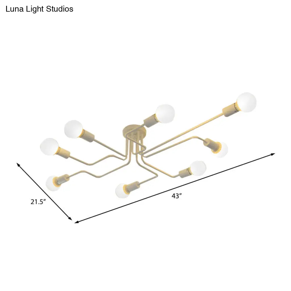 Vintage Metallic Semi Flush Light With Sputnik Design In Antique Brass/Black - Exposed Ceiling
