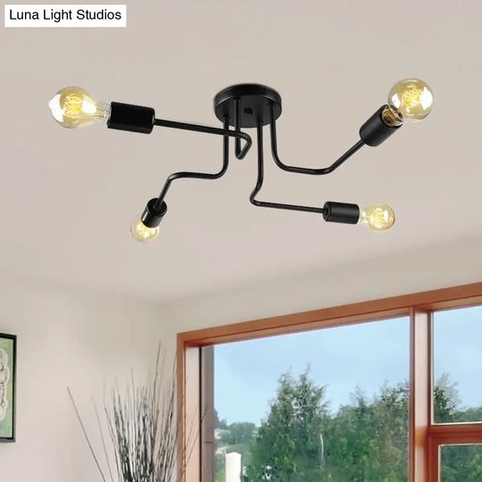 Vintage Metallic Semi Flush Light With Sputnik Design In Antique Brass/Black - Exposed Ceiling