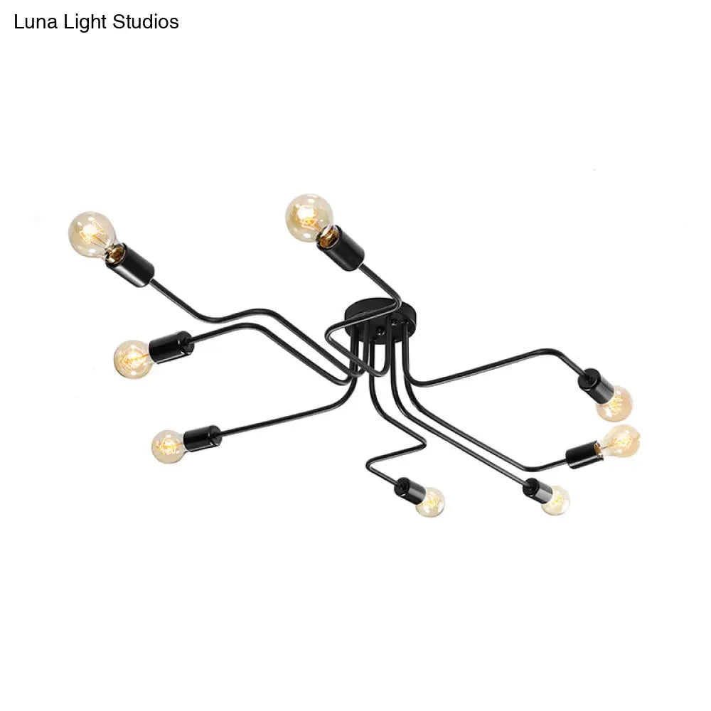 Vintage Metallic Semi Flush Light With Sputnik Design In Antique Brass/Black - Exposed Ceiling