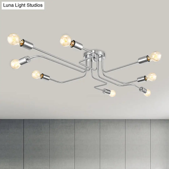 Vintage Metallic Semi Flush Light With Sputnik Design In Antique Brass/Black - Exposed Ceiling Mount