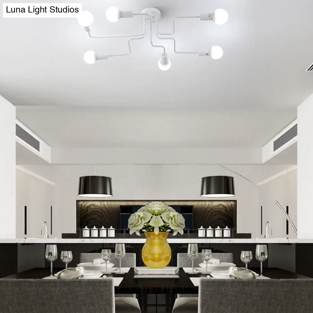 Vintage Metallic Semi Flush Light With Sputnik Design In Antique Brass/Black - Exposed Ceiling Mount