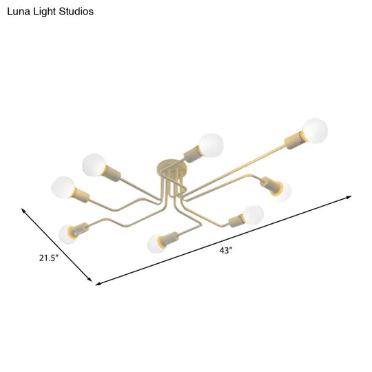 Vintage Metallic Semi Flush Light With Sputnik Design In Antique Brass/Black - Exposed Ceiling Mount
