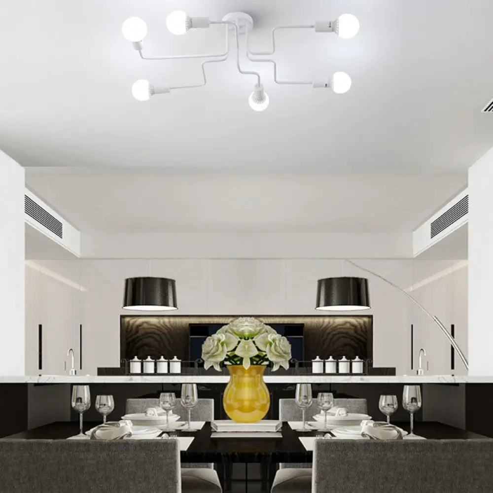 Vintage Metallic Semi Flush Light With Sputnik Design In Antique Brass/Black - Exposed Ceiling