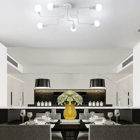 Vintage Metallic Semi Flush Light With Sputnik Design In Antique Brass/Black - Exposed Ceiling
