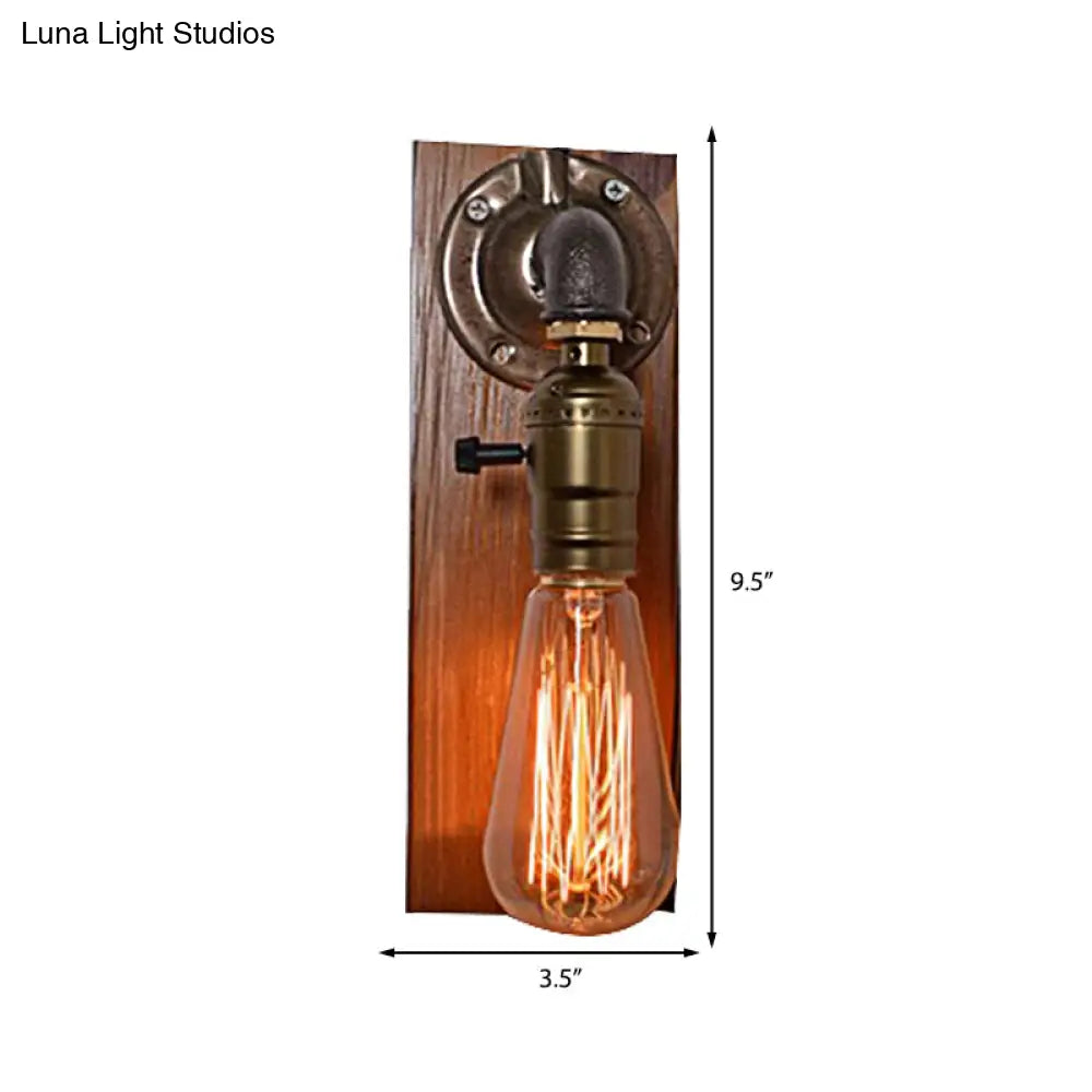 Vintage Metallic Wall Lamp With Aged Brass Sconce And Open Bulb For Living Room