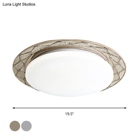 Vintage Milk Glass Led Moon - Shaped Ceiling Lamp For Bedroom - Beige/Silver Grey Flush Mount Light
