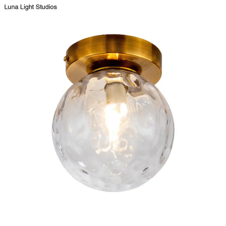 Vintage Modo Clear Dimpled Glass Ceiling Light Fixture With Brass Flush Mount