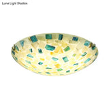 Vintage Mosaic Glass Bowl Ceiling Light Fixture - Beige/Blue 1 Bulb Flush Mount For Dining Room