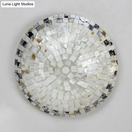 Vintage Mosaic Glass Flush Mount Ceiling Light - Beige Bowl 1 Bulb 12’/16’/19.5’ Wide Ideal