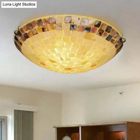 Vintage Mosaic Glass Flush Mount Ceiling Light - Beige Bowl 1 Bulb 12’/16’/19.5’ Wide Ideal