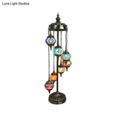 Vintage Multicolored Stained Glass Floor Lamp For Living Room - 7 Lights Spiral Design