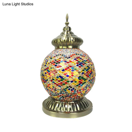 Vintage Multicolored Stained Glass Sphere Night Light Bedside Table Lamp - Yellow/Purple