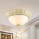 Vintage Opal Frosted Glass Flushmount Ceiling Light In White - 2/3 - Bulb Bowl Style Various Widths