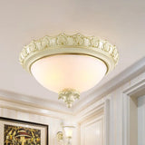 Vintage Opal Frosted Glass Flushmount Ceiling Light In White - 2/3 - Bulb Bowl Style Various Widths