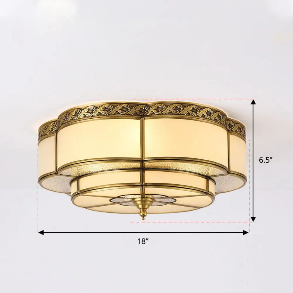 Vintage Opal Glass Floral Ceiling Light – Brass Flush Mount Fixture For Bedroom 4 /
