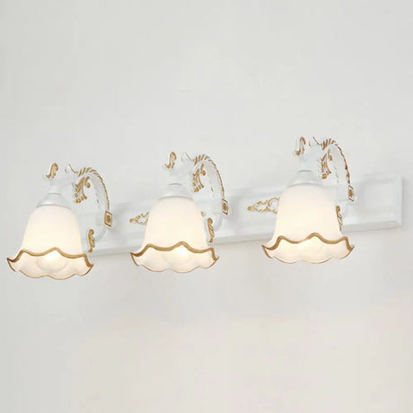Vintage Opal Glass Floral Wall Sconce For Bathroom Vanity Lighting 3 / White Morning Glory