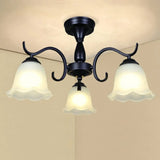 Vintage Opal Glass Semi Flush Mount Chandelier - Black Bell Shaped Ceiling Light For Living Room 3