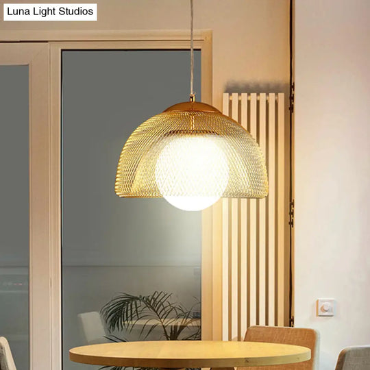 Vintage Opal Matte Glass Globe Pendant Light - 12’/16’ Wide 1 Hanging Lamp In Gold With Dual