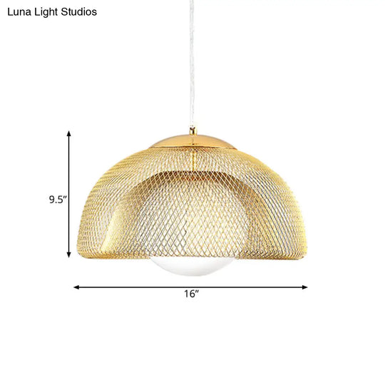 Vintage Opal Matte Glass Globe Pendant Light With Dual Mesh Screen And Gold Finish - 12/16 Wide 1