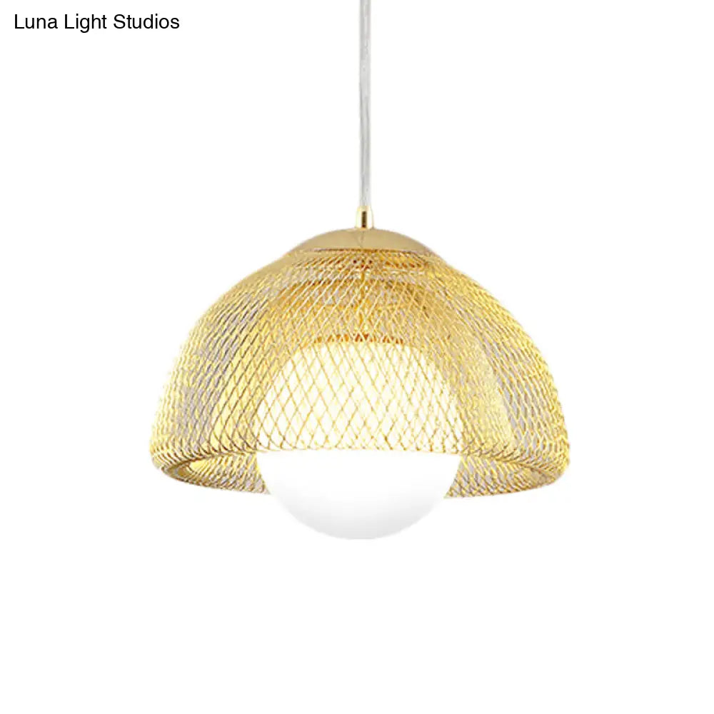 Vintage Opal Matte Glass Globe Pendant Light With Dual Mesh Screen And Gold Finish - 12/16 Wide 1
