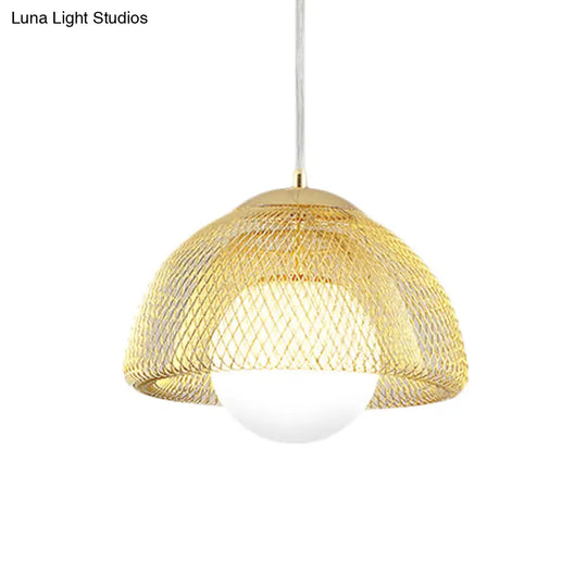 Vintage Opal Matte Glass Globe Pendant Light With Dual Mesh Screen And Gold Finish - 12/16 Wide 1