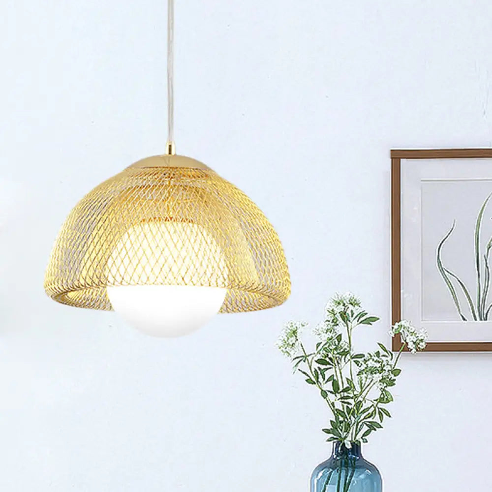 Vintage Opal Matte Glass Globe Pendant Light - 12’/16’ Wide 1 Hanging Lamp In Gold With Dual