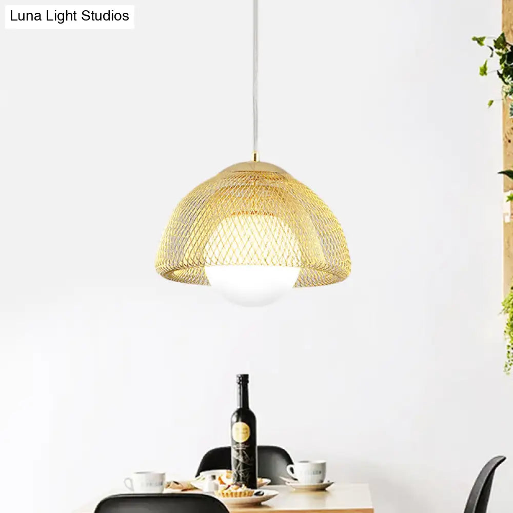 Vintage Opal Matte Glass Globe Pendant Light - 12’/16’ Wide 1 Hanging Lamp In Gold With Dual