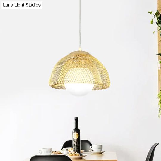 Vintage Opal Matte Glass Globe Pendant Light - 12’/16’ Wide 1 Hanging Lamp In Gold With Dual
