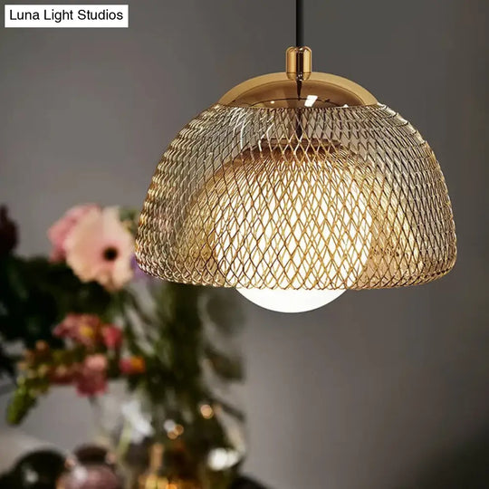 Vintage Opal Matte Glass Globe Pendant Light With Dual Mesh Screen And Gold Finish - 12/16 Wide 1
