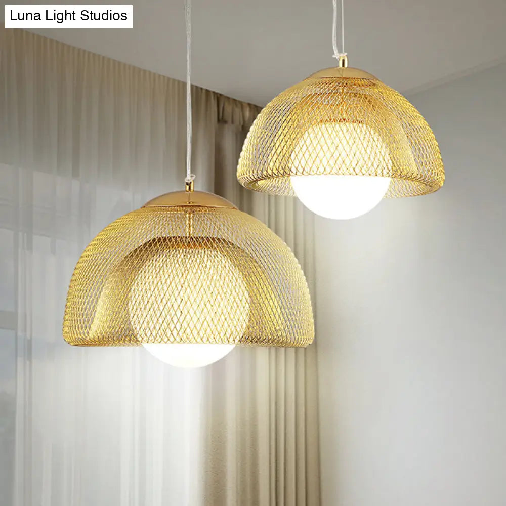 Vintage Opal Matte Glass Globe Pendant Light - 12’/16’ Wide 1 Hanging Lamp In Gold With Dual