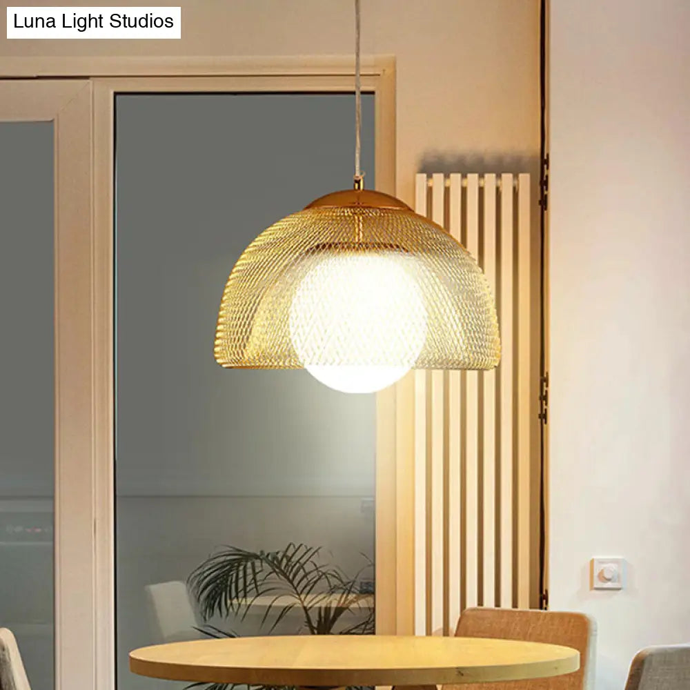 Vintage Opal Matte Glass Globe Pendant Light With Dual Mesh Screen And Gold Finish - 12/16 Wide 1