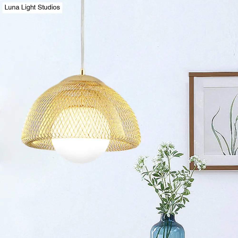 Vintage Opal Matte Glass Globe Pendant Light With Dual Mesh Screen And Gold Finish - 12/16 Wide 1
