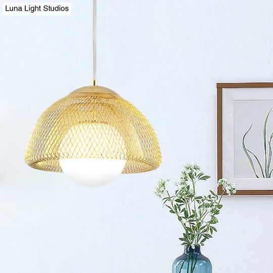 Vintage Opal Matte Glass Globe Pendant Light With Dual Mesh Screen And Gold Finish - 12/16 Wide 1