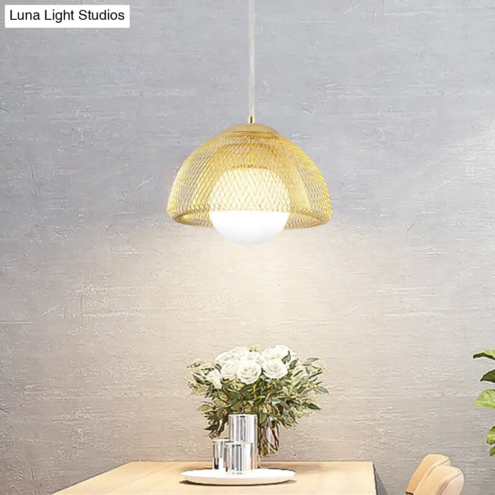 Vintage Opal Matte Glass Globe Pendant Light With Dual Mesh Screen And Gold Finish - 12/16 Wide 1