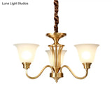 Vintage Opaline Glass Hanging Lamp Kit With 3/5 Bulbs - Brass Finish Down Lighting Pendant For