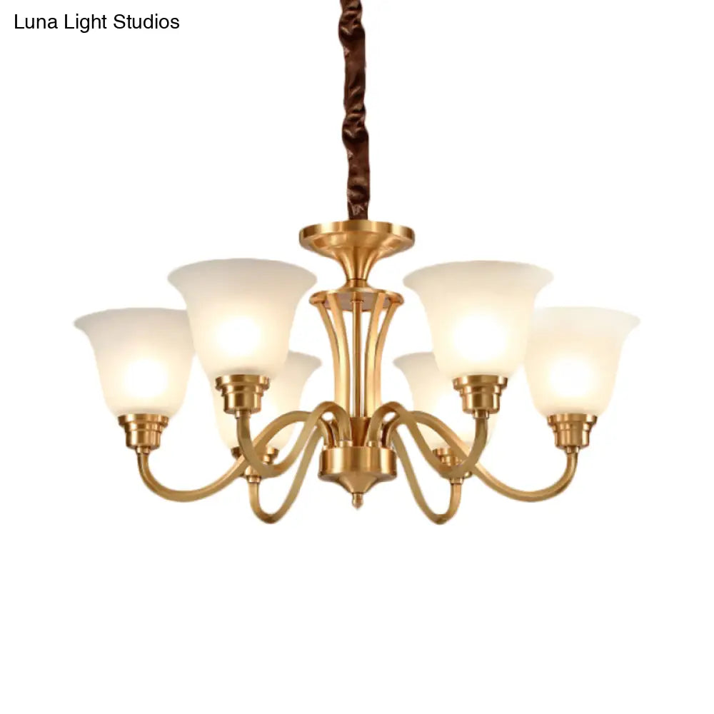 Vintage Opaline Glass Hanging Lamp Kit With 3/5 Bulbs - Brass Finish Down Lighting Pendant For