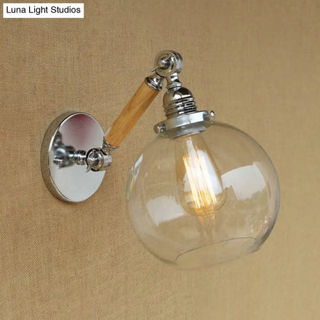 Vintage Orb Wall Light Fixture With Clear Glass Sconce In Chrome For Bathroom - 8/4/6 Wide Wooden