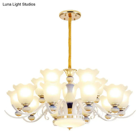 Vintage Pendant Light With White Flower Frosted Glass Shade For Living Rooms