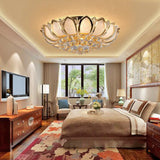 Vintage Petal Flushed Gold Ceiling Light With Frosted Glass & Clear Crystal Ball Décor -