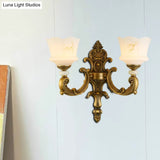 Vintage Petal Sconce Light Fixture - Opal Glass Wall Lamp In Brass For Bedroom