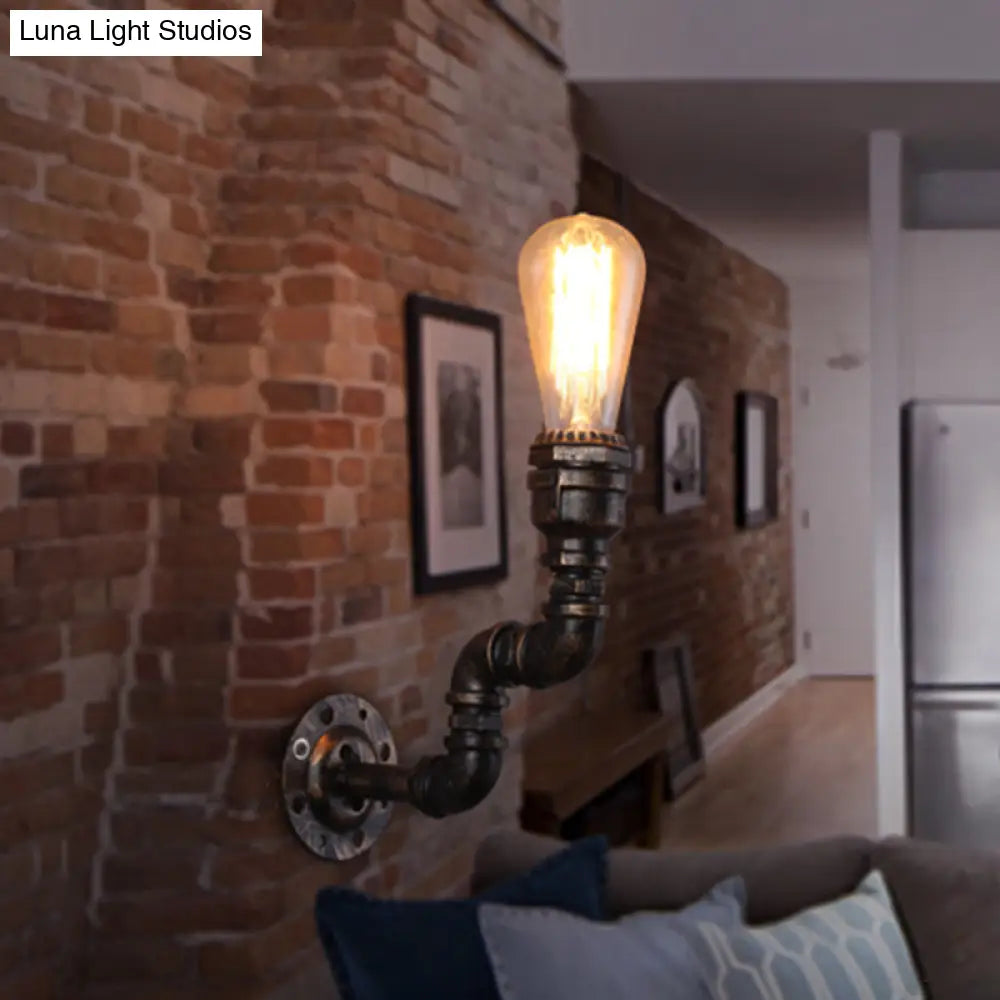 Vintage Plumbing Pipe Iron Wall Light In Bronze - Perfect For Corridors