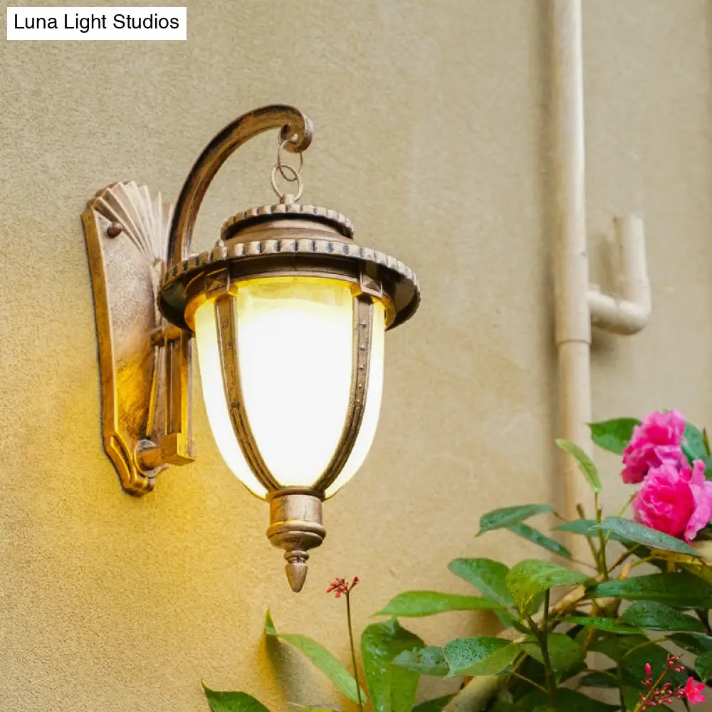 Vintage Porch Wall Lantern With Milk Frosted Glass Shade - Small/Large Black/Brass Options Brass /