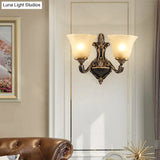 Vintage Porch Wall Sconce With Frosted Glass In Bronze - 1/2-Light Light Fixture