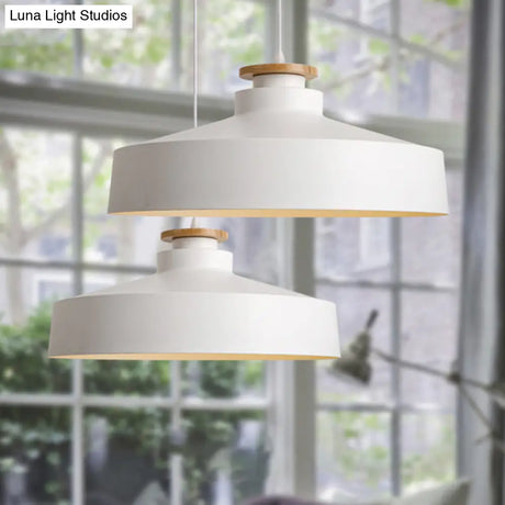 Vintage Pot Lid Shaped Pendant Light Fixture For Dining Room Ceiling - Black/White Metal 1-Light